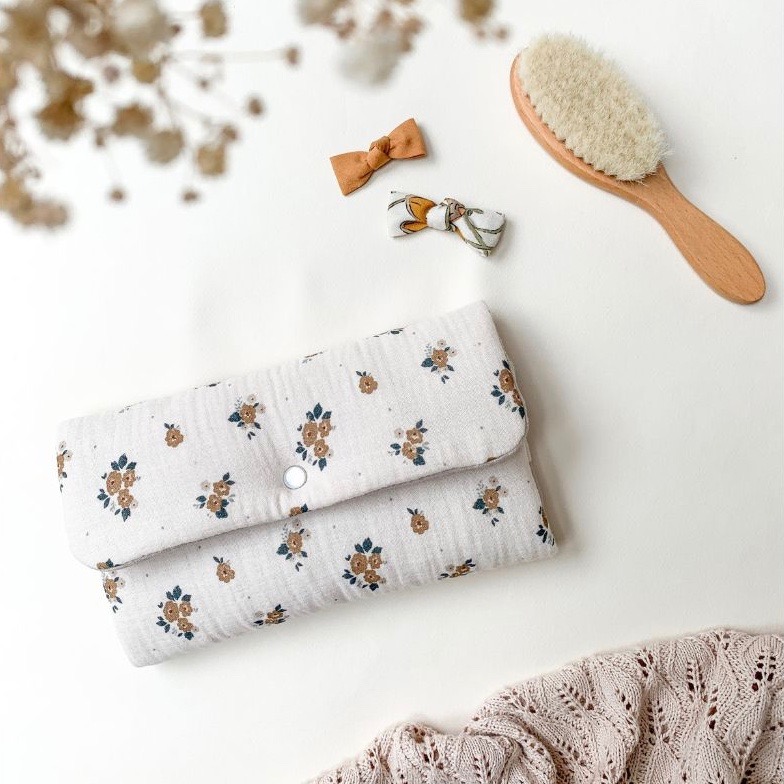 Pochette Range Barrette en Double Gaze de coton fleurie